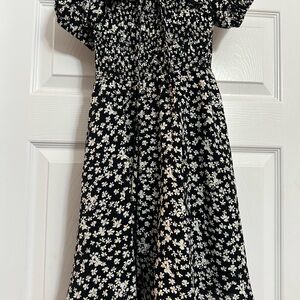 Ivy City Co Black Floral Smocked Casual Dress with White Flowers